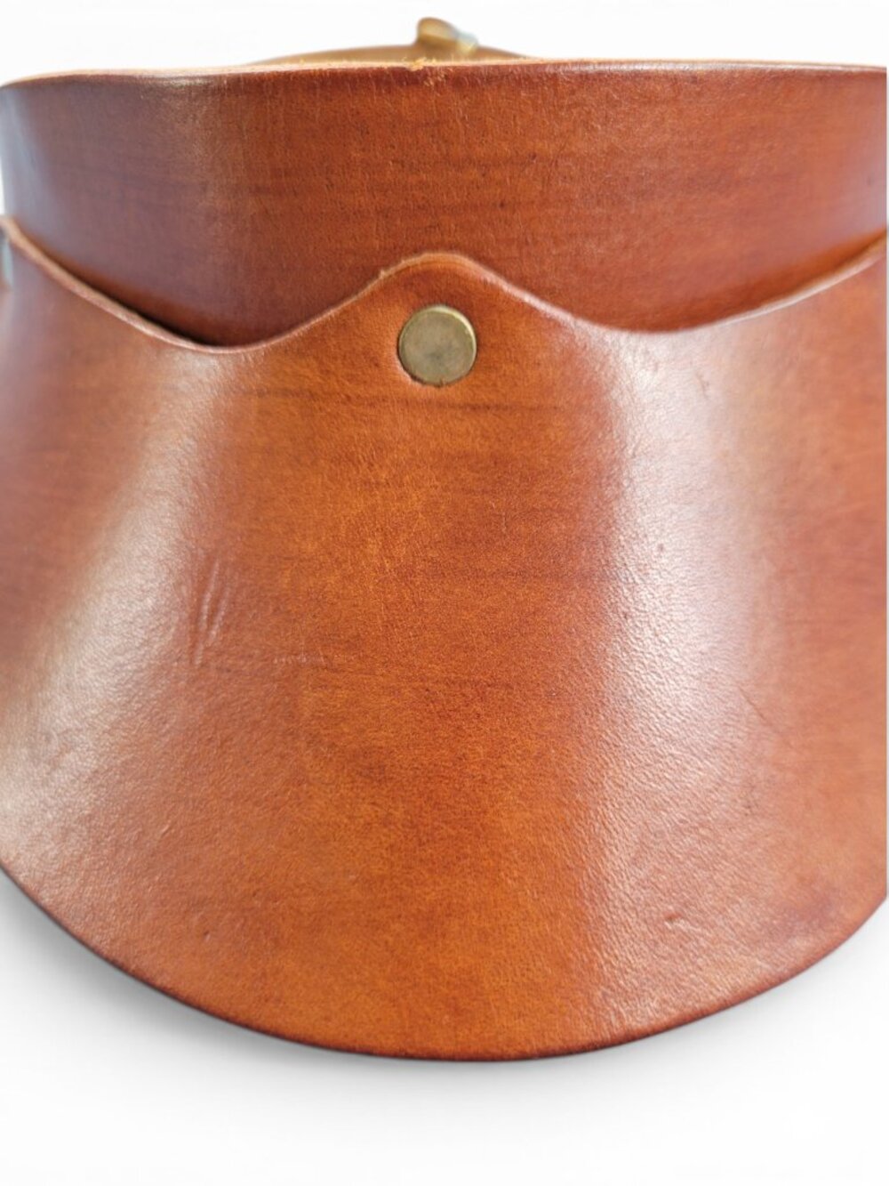 Artisan Made Leather Sun Visor in Rich Golden Brown with Brushed Gold Accents - Picture 5 of 13